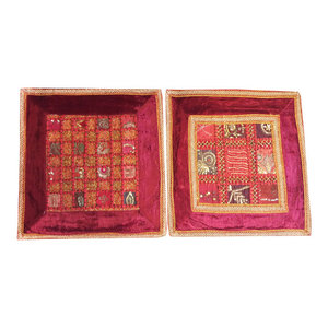 Mogulinterior - Indian Sofa Cushion Covers Embroidered Patchwork Maroon Bohemian Pillow Cases - Pillowcases And Shams