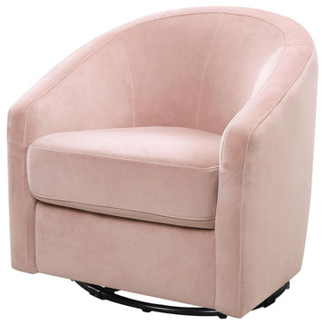 Contemporary Accent Chair, Swivel Function With Cushioned Seat, Blush Pink