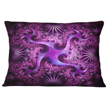 Glowing Purple Fractal Flower Design Abstract Throw Pillow, 12"x20"