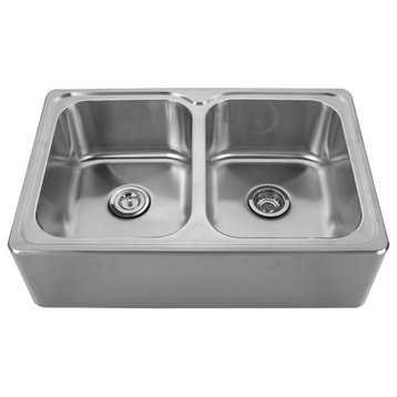 Whitehaus WHNAPEQ3322 Double Bowl Drop-In Sink - Brushed Stainless Steel