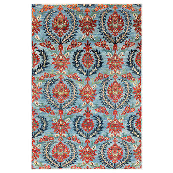 Pradhan One-of-a-Kind Hand-Knotted Area Rug Light Blue, 6'3"x9'6"