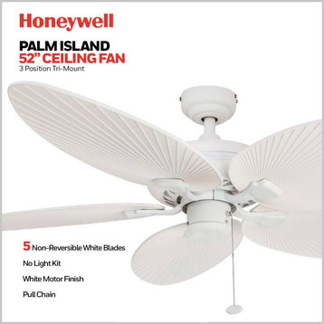 52" Palm Island White Ceiling Fan With Palm Blades