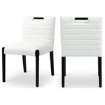 Meridian Furniture - Aimee Upholstered Dining Side Chair, Cream, Vegan Leather, Black, Set of 2 - A perfect fusion of modern elegance and eco-friendly luxury is the Aimee cream vegan leather dining side chair. Upholstered in sleek vegan leather, this chair offers a chic, contemporary look while maintaining a commitment to sustainable living. The padded, quilted design featuring solid black wood legs creates a stunning contrast between its soft upholstery and minimalist frame.
