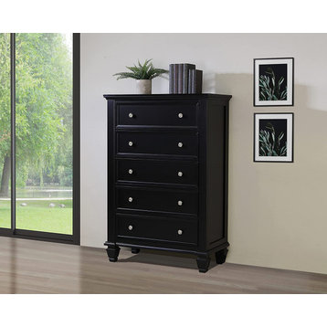 Classic Vertical Dresser, Carved Legs and English Dovetailed Drawers, Black