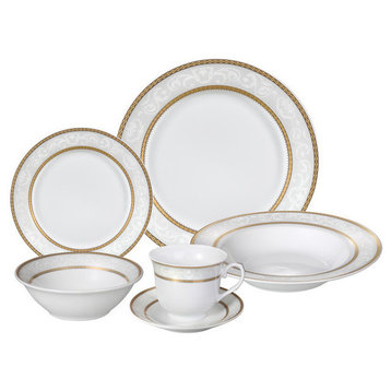 24 Piece Fine Wavy Edge Porcelain Dinnerware Set, Amelia design, Amelia