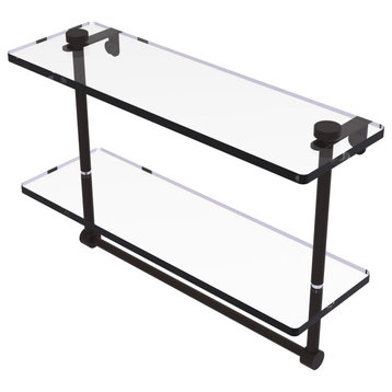 16" Two Tiered Glass Shelf with Integrated Towel Bar, Oil Rubbed Bronze