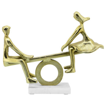 Metal, 17" Couple On See-Saw, Gold