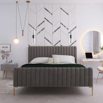 Small Contemporary Bedroom with Workspace and Reading Corner