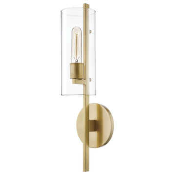 Mitzi Ariel 1-Light Wall Sconce E26 Medium Base Clear, Aged Brass