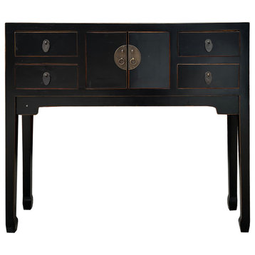 Oriental Black Lacquer 4 Drawers Slim Narrow Foyer Side Table Hcs7604