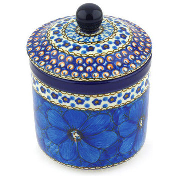Polish Pottery 5" Stoneware Jar With Lid Hand-Decorated Design