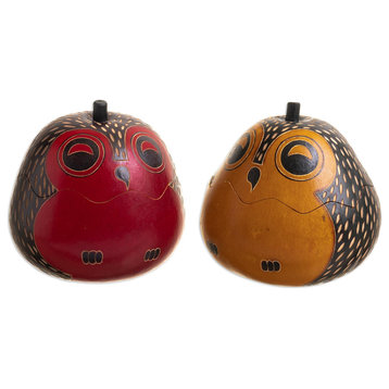 Novica Handmade Singing Owls Dried Mate Gourd Decorative Boxes