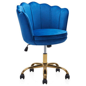 Kaylee Office Chair Upholstered Velvet Seashell Swivel Desk Chair, Blue-Gold
