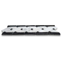 Carrara Marble Basketweave Listello Border Black Dots Polished 4x12, 1 sheet