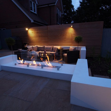 St Albans contemporary garden with modern fire feature