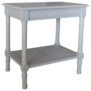 Jamestown Side Table with Rattan Shelf, Vintage Grey
