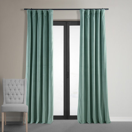 Signature Aqua Mist Blackout Velvet Curtain Single Panel, 50"x96"