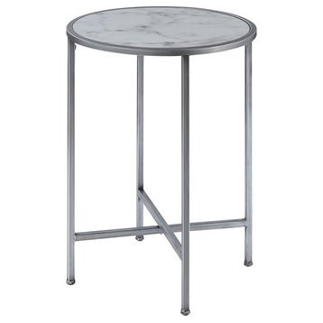 Convenience Concepts Gold Coast Faux Marble Round End Table- Silver Metal Frame