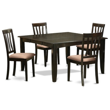 5-Piece Dining Set, Table With Leaf and 4 Kitchen Chairs, Cappuccino