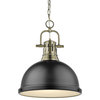 Duncan 1 Light Pendant, Chain, Aged Brass With A Matte Black Shade