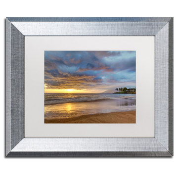 Pierre Leclerc 'Secret Beach Sunset' Matted Art, Silver Frame, White, 14x11