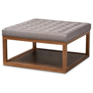 Baxton Studio Alvere Gray Fabric Upholstered Brown Finished Ottoman