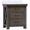 30" Grizzle Gray Single Vanity, Carrara White Marble Top, Vanity Only