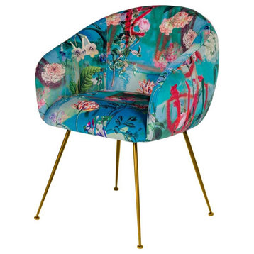 Modrest Roxann 19" Contemporary Velvet & Steel Accent Chair in Multi-Color