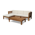 Alice Outdoor 5-Piece Acacia Wood Sofa Set, Teak Finish, Beige