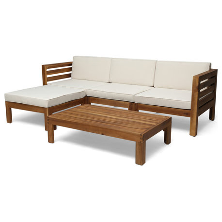 Alice Outdoor 5-Piece Acacia Wood Sofa Set, Teak Finish, Beige