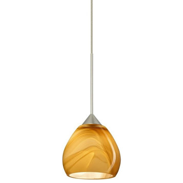 Tay Tay 1-Light Pendant, Satin Nickel, Honey Glass, LED