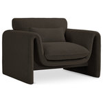 Meridian Furniture - Stylus Boucle Fabric Upholstered Chair, Brown - Impress family and guests alike with this Stylus boucle fabric chair. This modish chair oozes contemporary panache with its curved arms and unexpected design elements. Thickly padded seat and back cushions cradle your body in supportive comfort while the rich brown boucle fabric caresses the skin and leaves you feeling relax and recharged. A wood frame ensures that the chair withstands the rigors of daily use without losing its lovely yet contemporary look.