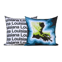 Louisiana Map Pillow, Blue - Decorative Pillows