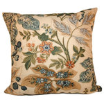 Studio Design Interiors - Cambridge 90/10 Duck Insert Pillow With Cover, 20x20 - Beautiful botanical pillow in soft colors with plaid coordinated back in blue and cream.