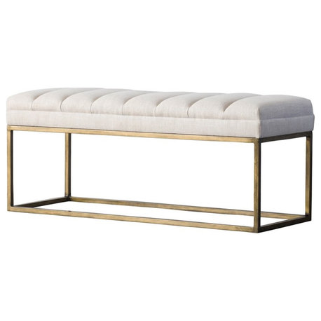 New Pacific Direct Darius 19.5" Fabric Bench in Beige/Brushed Gold