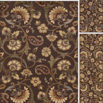 Tayse Rugs - Brianna Transitional Floral Brown 3-Piece Area Rug Set - This transitional area rug has a gorgeous floral and paisley pattern on a rich sable brown background. The antique ivory