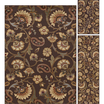 Brianna Transitional Floral Brown 3-Piece Area Rug Set