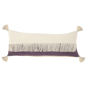Ox Bay Purple/White Color Block Organic Cotton Pillow Cover, 14"x36"