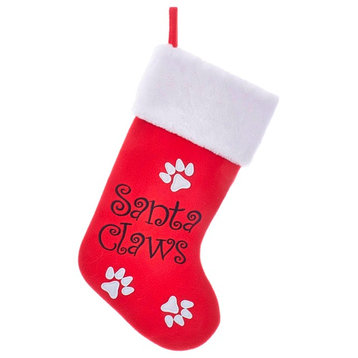 Kurt Adler Santa Claws Family Kitty Cat Prints Red and White  Holiday Stocking