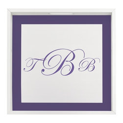 Monogram Cursive White Wood Tray - Decorative Accents