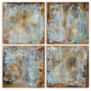 Abstract Modern Turquoise Aqua Blue Wall Squares, 4-Piece Set