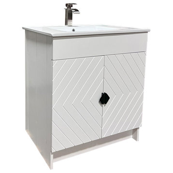 31" Single Sink Foldable Vanity, White With White Ceramic Top