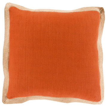 Jute Flange by Surya Down Pillow, Orange/Camel, 20' x 20'