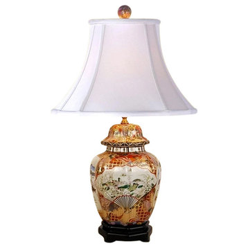 Chinese Porcelain Satsuma Style Scalloped Temple Jar Table Lamp 26"