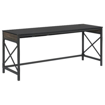 Pemberly Row Engineered Wood 72"x24" Table Desk in Carbon Oak Finish