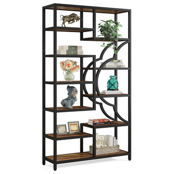 Tribesigns Etagere Bookshelf, 11-Shelf Bookcase With Arc-Shaped Design, Brown