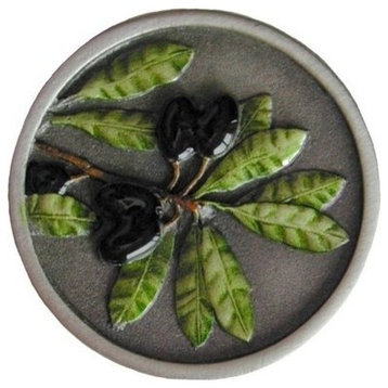 Olive Branch Knob Hand-Tinted Antique Brass, Pewter Hand Tinted