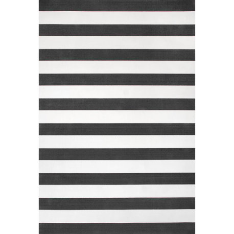 Nuloom Cabana Indoor/Outdoor Coastal Striped Area Rug, Black 9'x12'