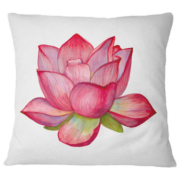 Pink Lotus Watercolor Illustration Flower Throw Pillow, 16"x16"
