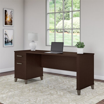 Pemberly Row 72W Office Desk with Drawers in Mocha Cherry - Eng Wood